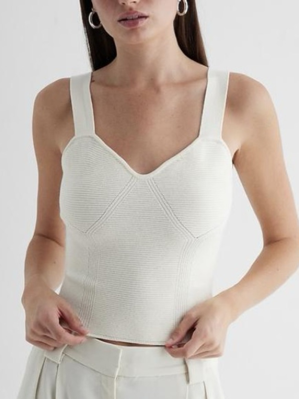 Express Ribbed Sweetheart Neckline Sweater Tank Top Shirt Small Ivory Cream